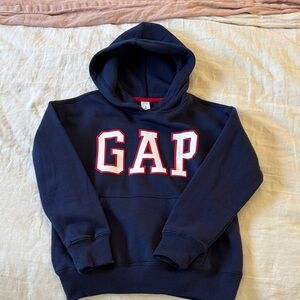 GAP Navy Pullover Hoodie with White Letters and Red Trim